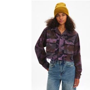 Nasty Gal Elastic Crop Camo Union Jack Flag Pink Deadstock Surplus Jacket S Rare